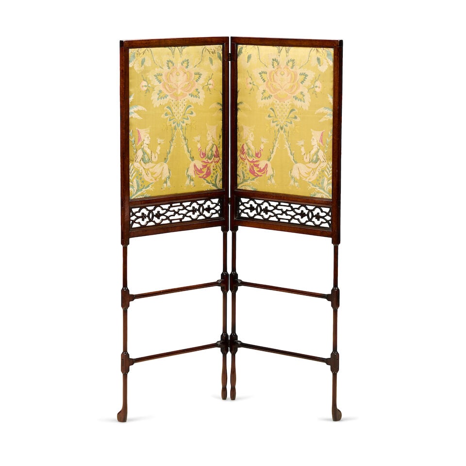 An early George III mahogany two-fold fire screenThird quarter 18th century (1 of 2)