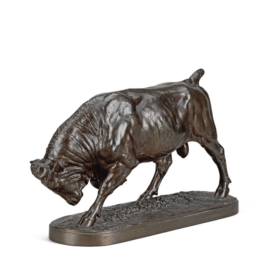 Isidore Jules Bonheur (French, 1827-1901): A large patinated bronze model of a pacing bull - 2
