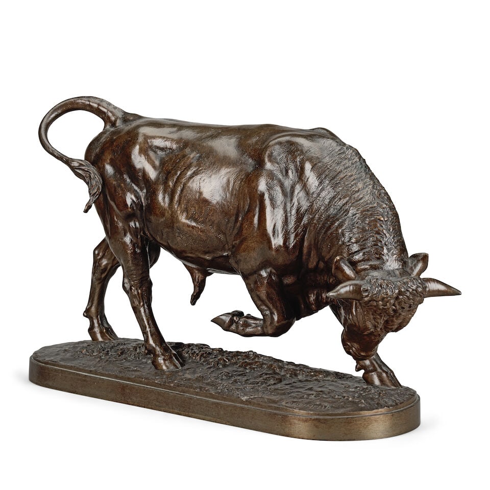 Isidore Jules Bonheur (French, 1827-1901): A large patinated bronze model of a pacing bull - 3