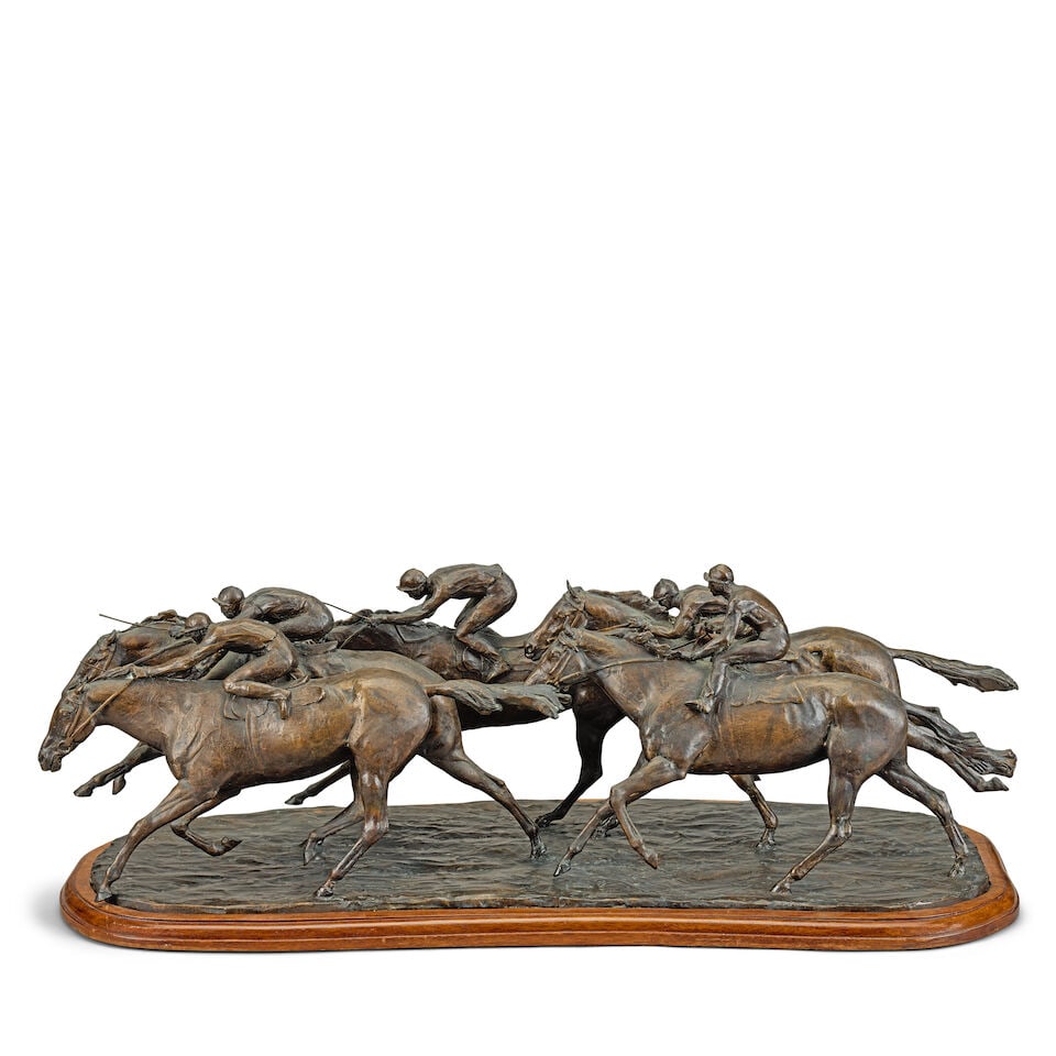 John Rattenbury Skeaping R.A. (British, 1901-1980) A bronze group of five racehorses and jockeys (1 of 6)