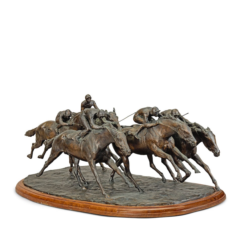 John Rattenbury Skeaping R.A. (British, 1901-1980) A bronze group of five racehorses and jockeys - 4