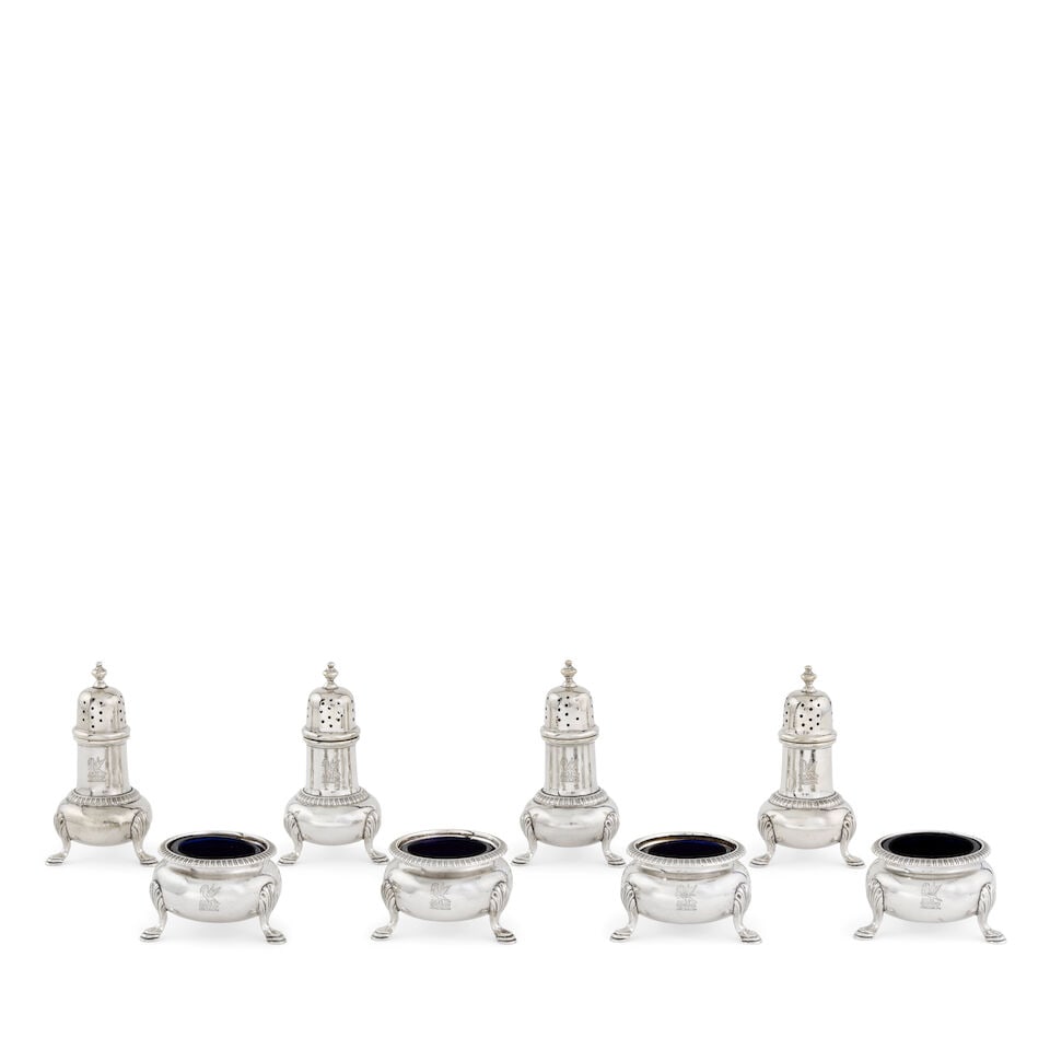 A George VI silver set of four peppers and salts Blackmore & Fletcher Ltd, Birmingham 1939 (8) (1 of 4)