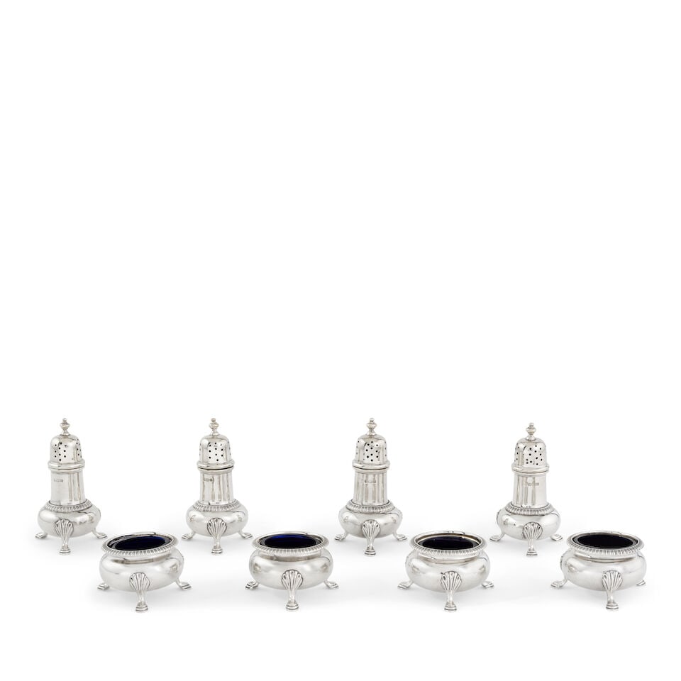 A George VI silver set of four peppers and salts Blackmore & Fletcher Ltd, Birmingham 1939 (8) - 2