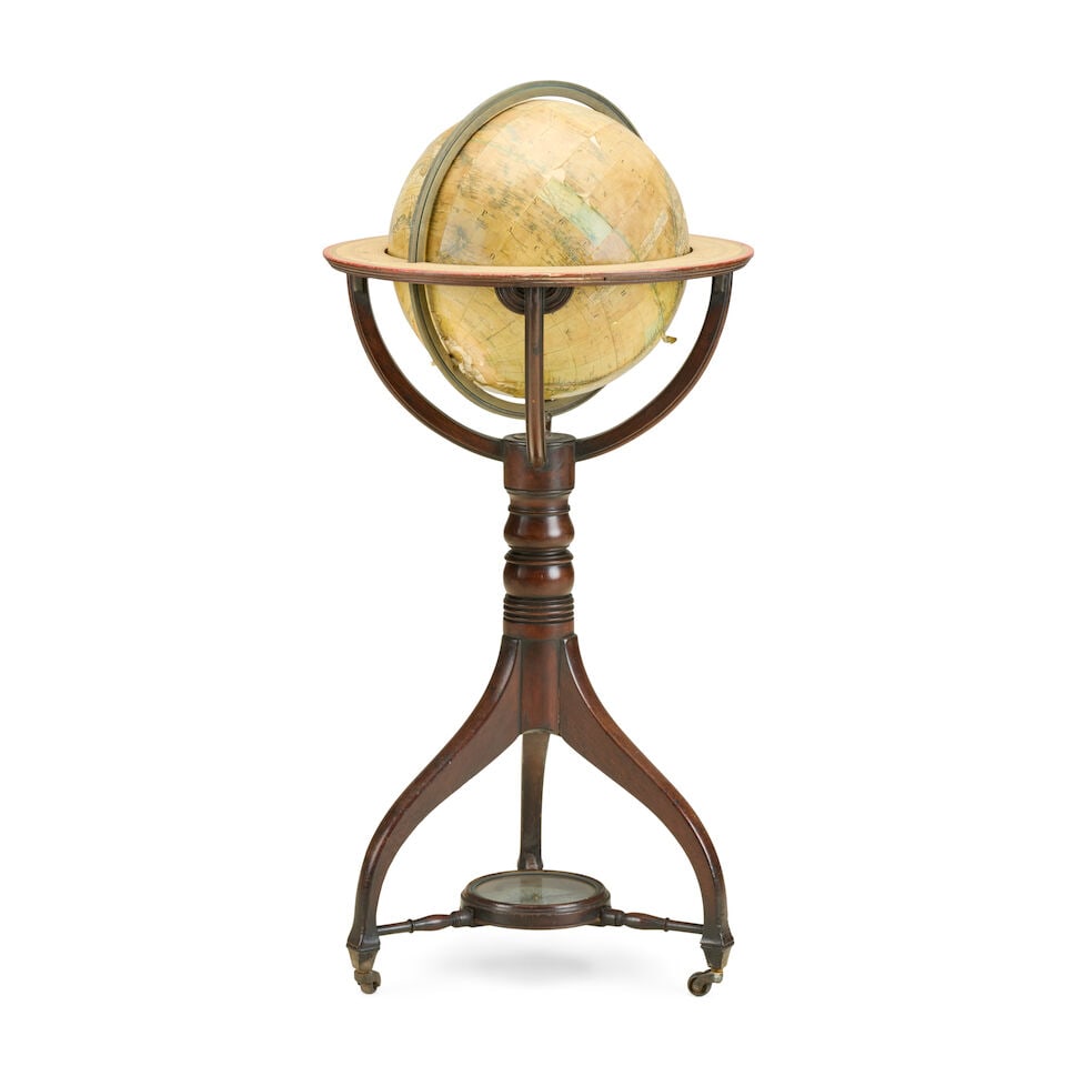 A Victorian 12-inch terrestrial globe on a turned mahogany tripod stand by Bardin Third quarter... (1 of 4)