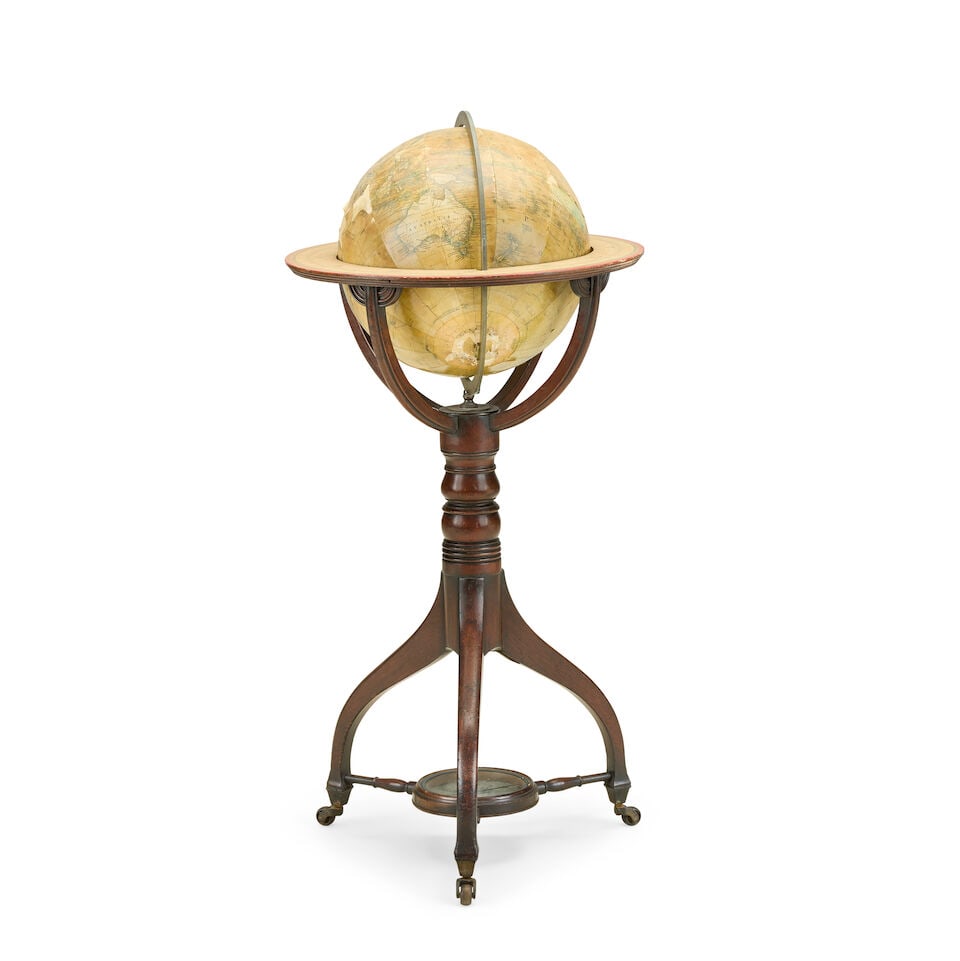 A Victorian 12-inch terrestrial globe on a turned mahogany tripod stand by Bardin Third quarter... - 2