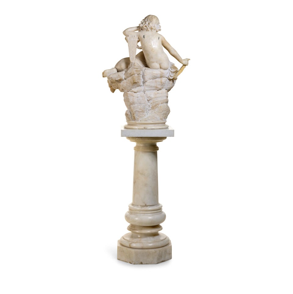 An Italian late 19th century alabaster group of cupid with a sleeping putto By Umberto Biagini (2) - 2