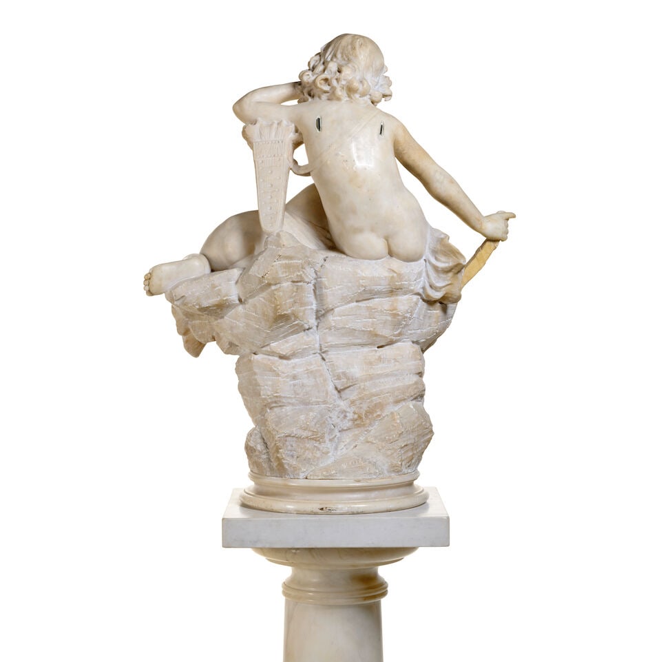 An Italian late 19th century alabaster group of cupid with a sleeping putto By Umberto Biagini (2) - 3
