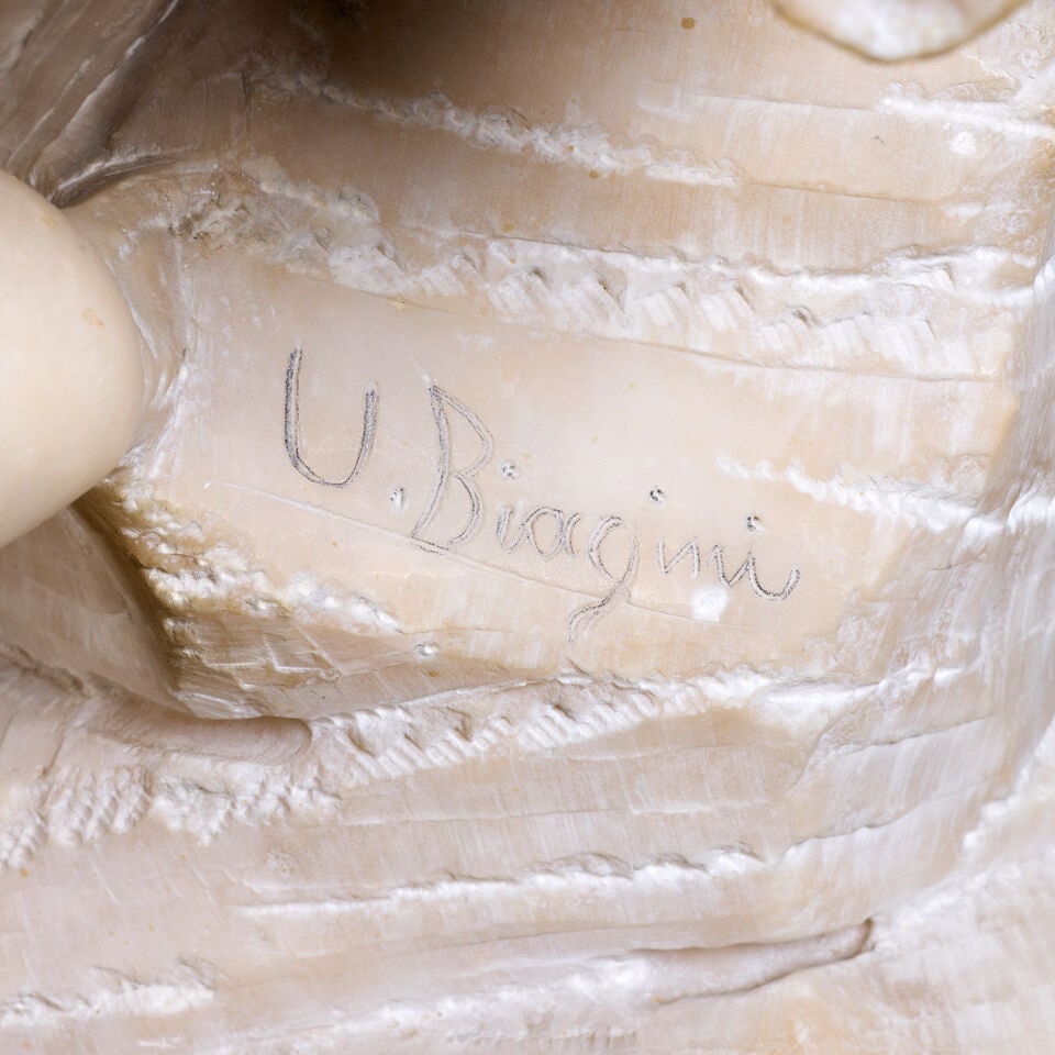 An Italian late 19th century alabaster group of cupid with a sleeping putto By Umberto Biagini (2) - 4