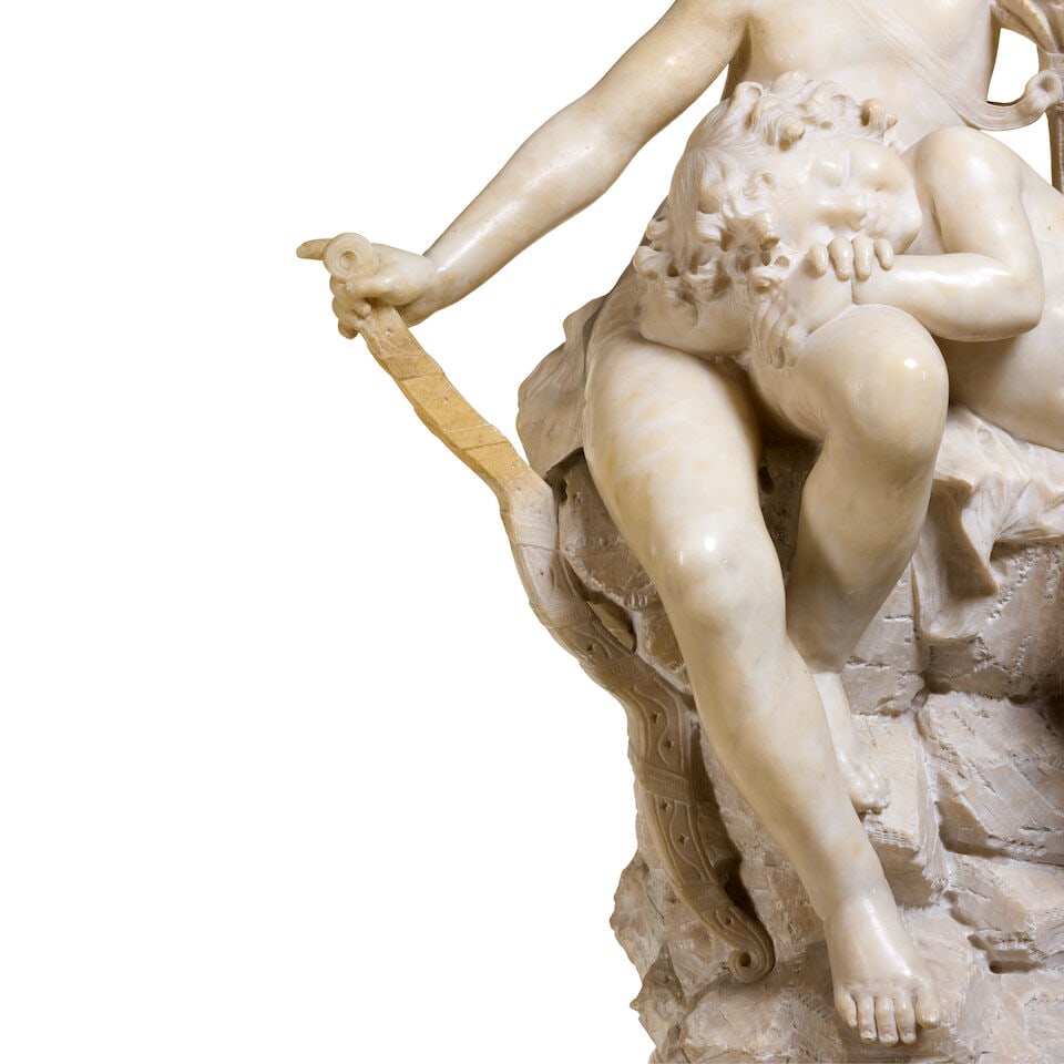An Italian late 19th century alabaster group of cupid with a sleeping putto By Umberto Biagini (2) - 5