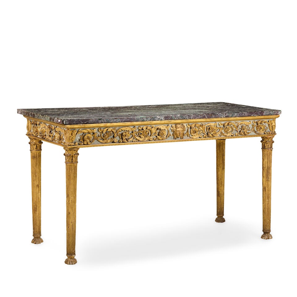 An Italian Neoclassical carved giltwood and painted console table Late 18th early 19th century, ... (1 of 3)