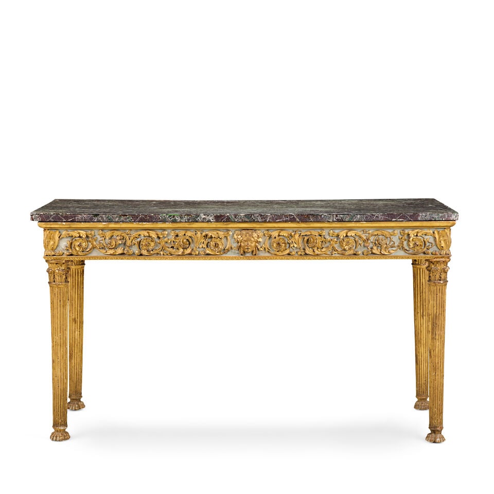 An Italian Neoclassical carved giltwood and painted console table Late 18th early 19th century, ... - 3