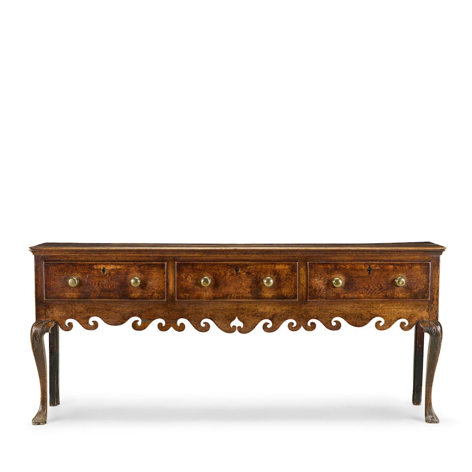 A late George II elm and walnut banded dresser base Mid-18th century (1 of 3)