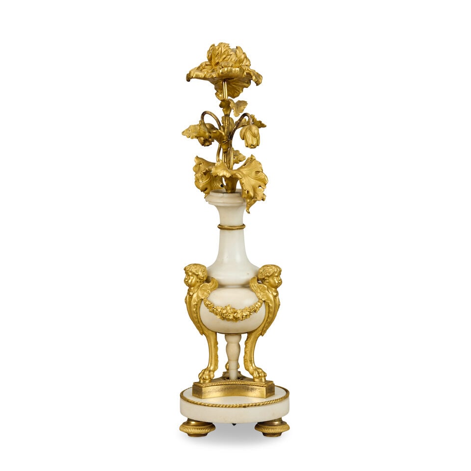 A late Louis XVI gilt bronze, gilt metal and marble candlestick Late 18th / early 19th century - 2