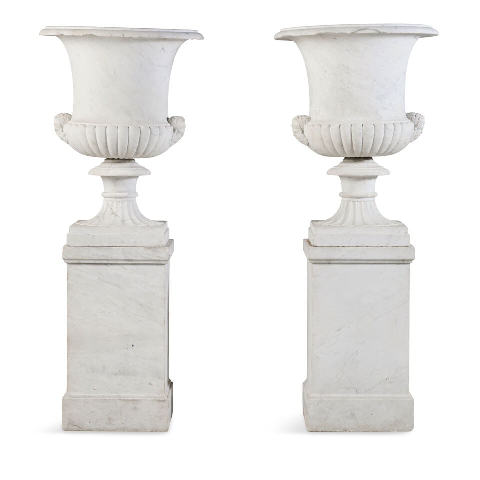 A large pair of white marble campana urns 19th century (2) (1 of 5)