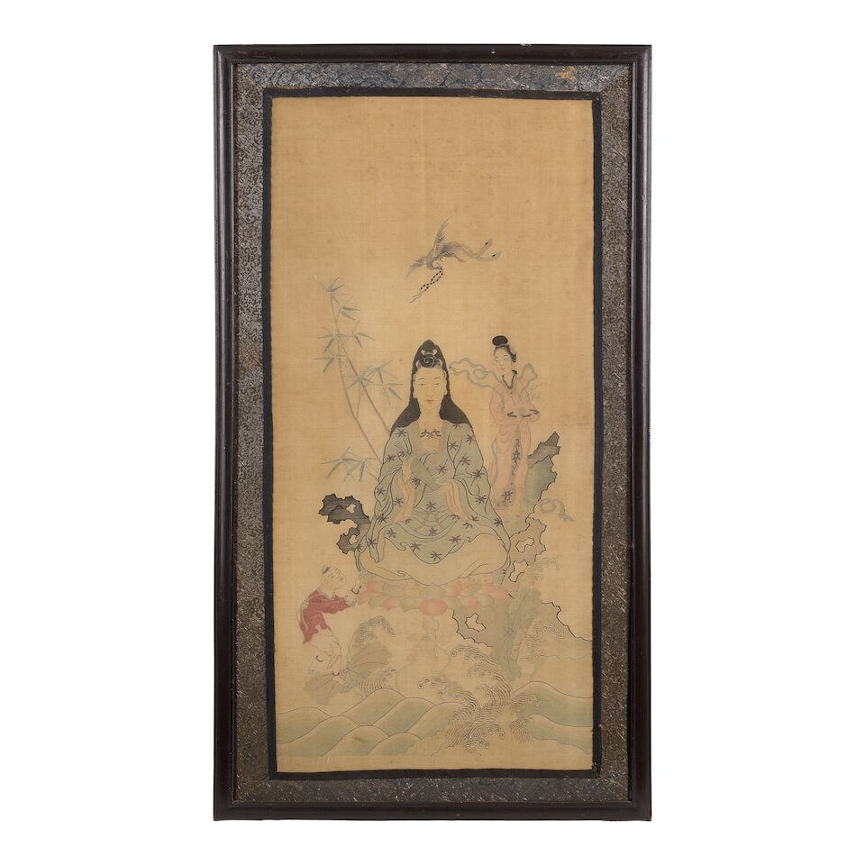 A silk Kesi panel Guanyin and Attendants - 2
