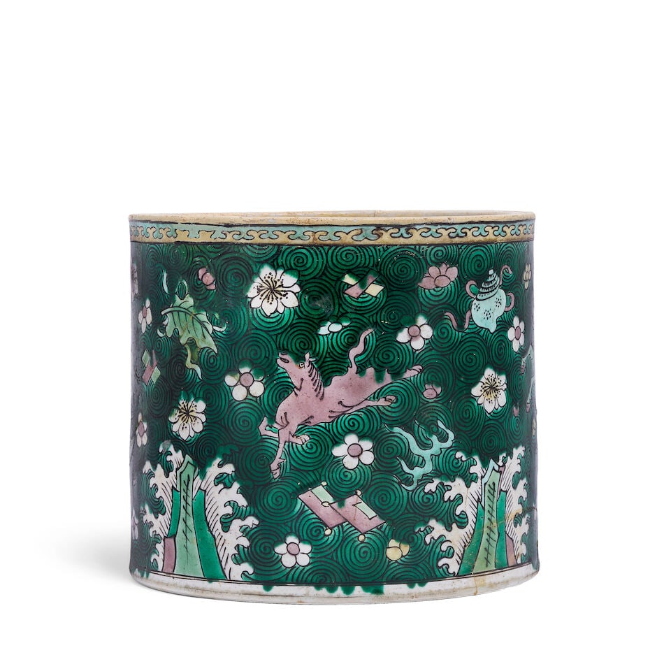 A famille verte Chinese brush pot, Bitong - 2