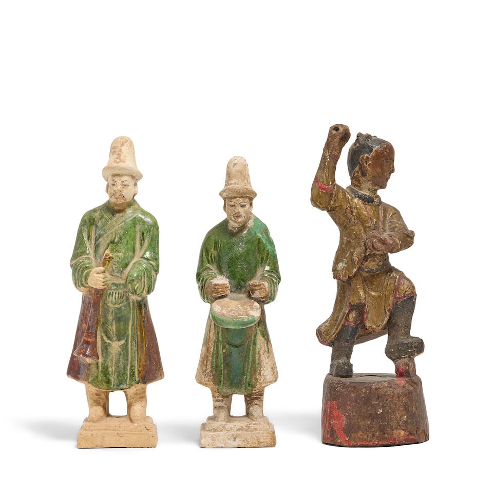 Two Chinese pottery figures and a wood figure Ming Dynasty (3) (1 of 4)