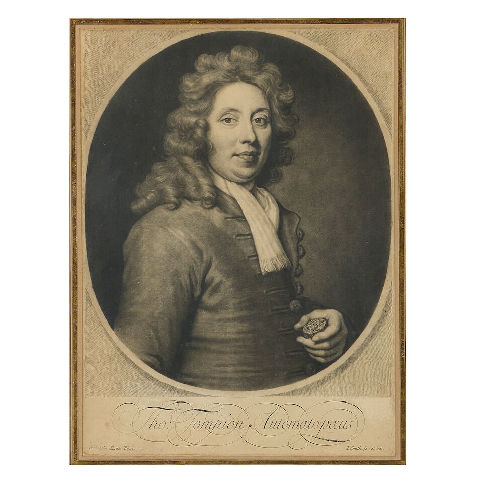 After Sir Godfrey Kneller Thomas Tompion Automatopoeus Mezzotint by John Smith, 1697, on wove pa... (1 of 3)