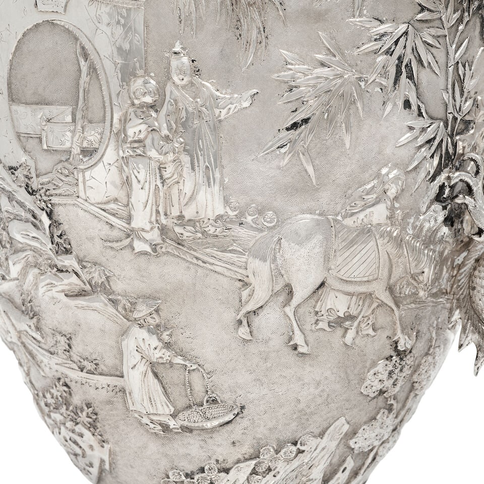 A Chinese late 19th century export silver twin-handle trophy Wenwo, Shanghai - 5