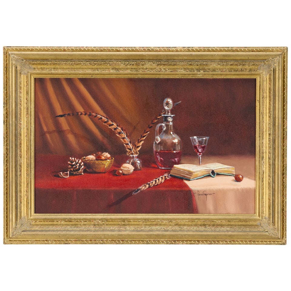 Pippa Chapman (British, 20th Century) Still Life with Decanter, Glass and Quill - 3