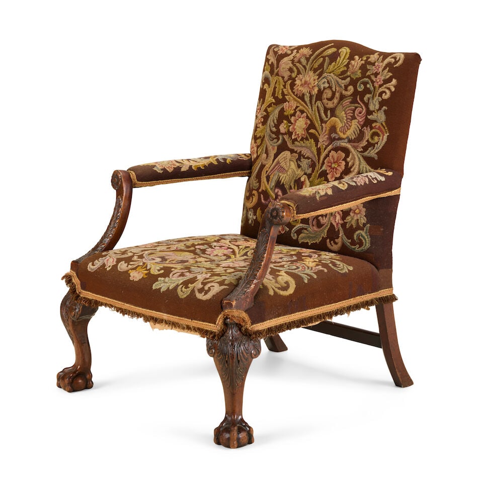 A George II style carved walnut Gainsborough-type armchair, in the manner of Giles GrendeyEarly ... - 2