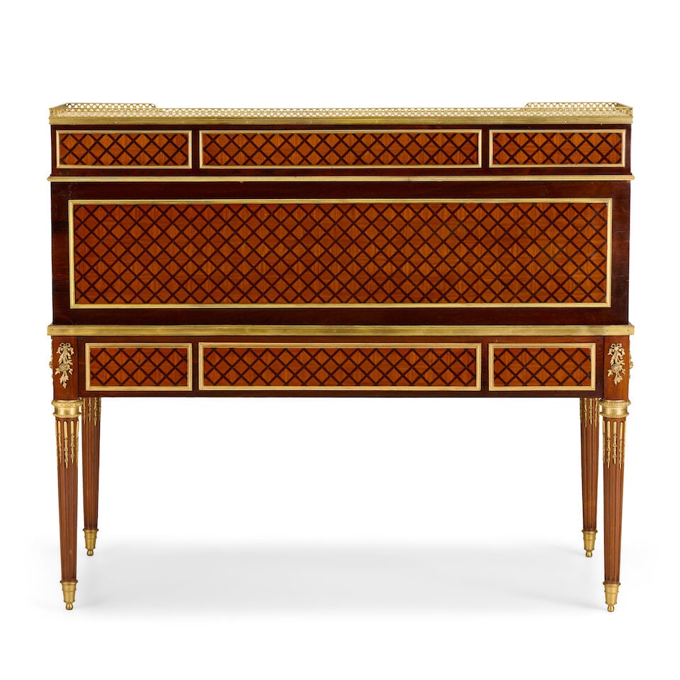 A Louis XVI style kingwood, tulipwood, bois satine, rosewood, parquetry and gilt-metal mounted ... - 2