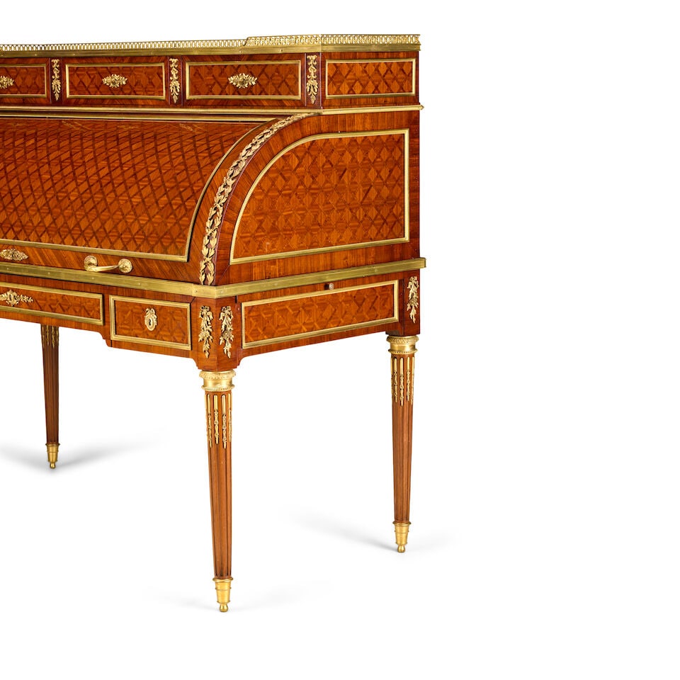 A Louis XVI style kingwood, tulipwood, bois satine, rosewood, parquetry and gilt-metal mounted ... - 4