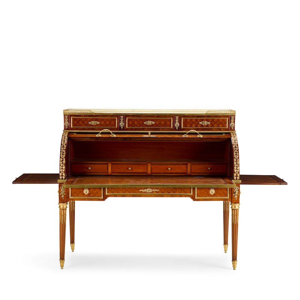A Louis XVI style kingwood, tulipwood, bois satine, rosewood, parquetry and gilt-metal mounted ... - 6