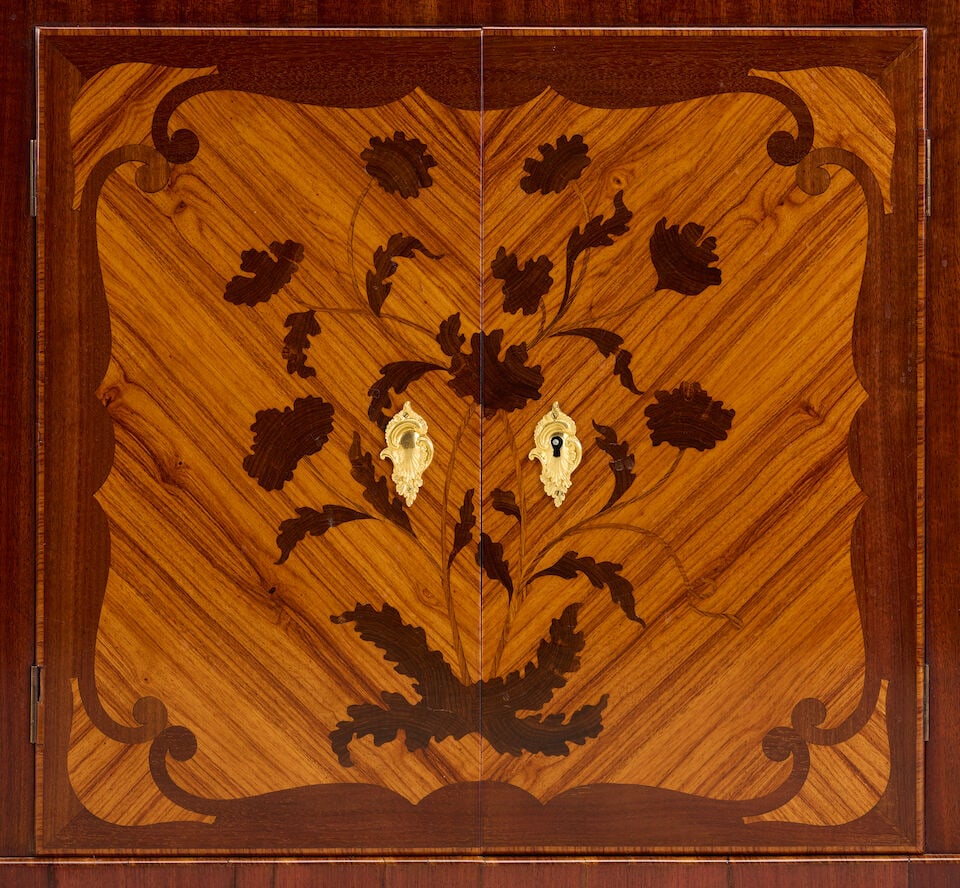 A French tulipwood, purplewood, floral marquetry and gilt bronze mounted secretaire à abatt... - 2