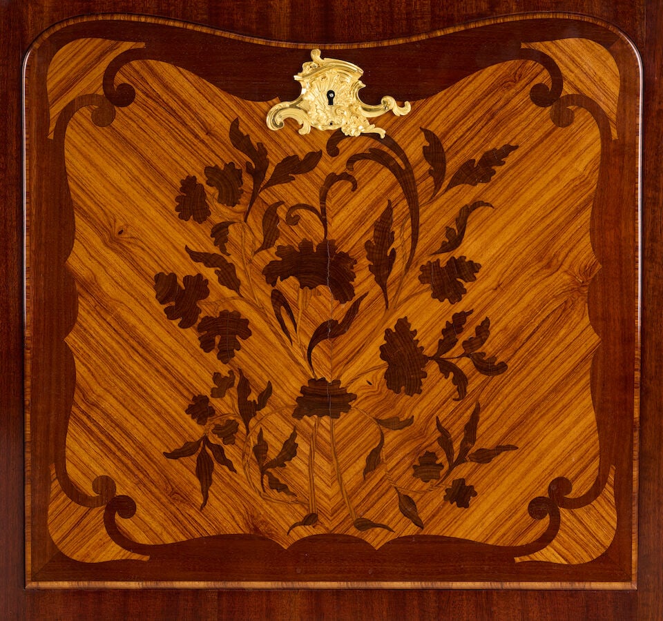 A French tulipwood, purplewood, floral marquetry and gilt bronze mounted secretaire à abatt... - 3