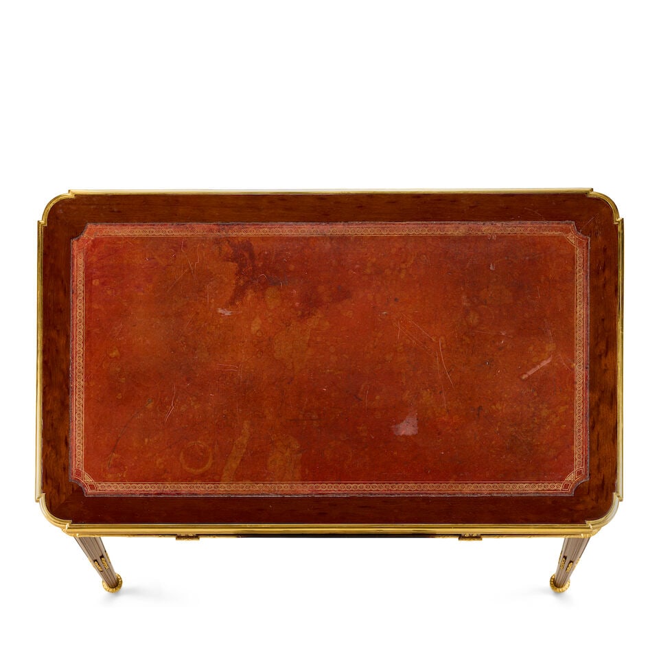 A French plum pudding mahogany, mahogany and gilt bronze mounted bureau platLate 19th century in... - 2