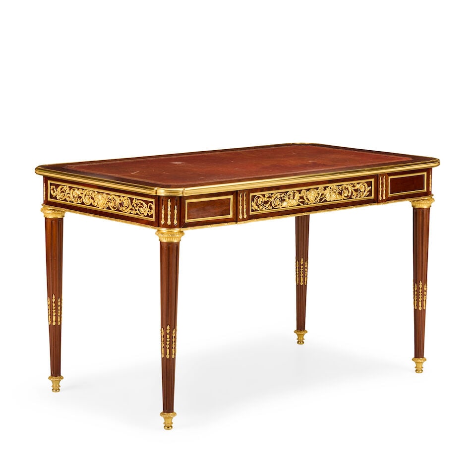 A French plum pudding mahogany, mahogany and gilt bronze mounted bureau platLate 19th century in... - 5
