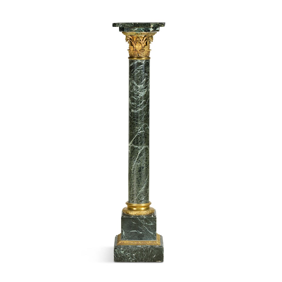 A Verde Antico marble and gilt bronze mounted pedestal Early 20th century (1 of 3)
