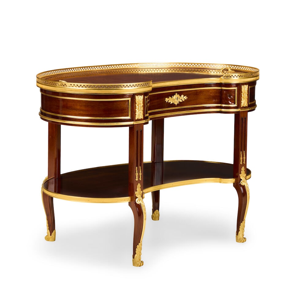 A French mahogany and gilt bronze mounted kidney shaped tableIn the Transitional style - 2