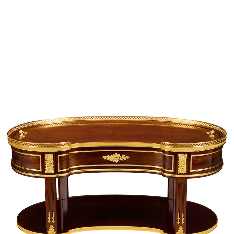 A French mahogany and gilt bronze mounted kidney shaped tableIn the Transitional style - 5