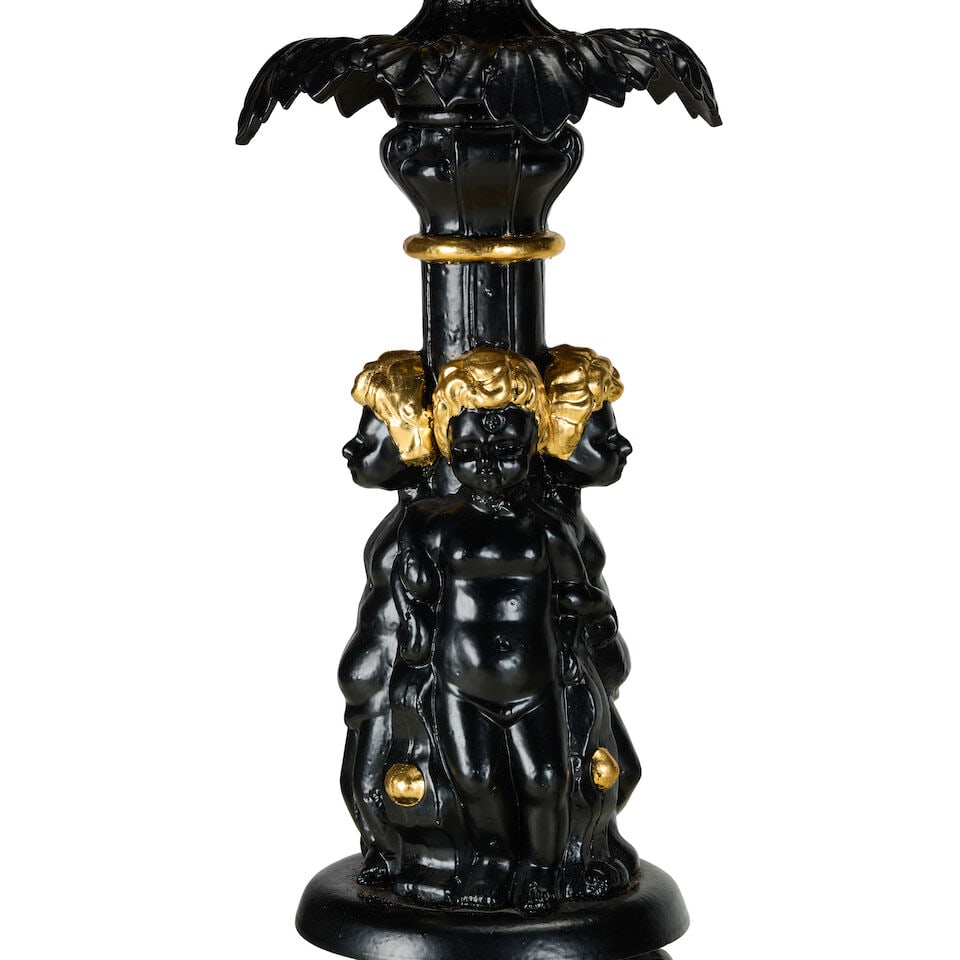 A large pair of painted and parcel gilt cast iron five branch candelabra20th century in the mid-... - 4