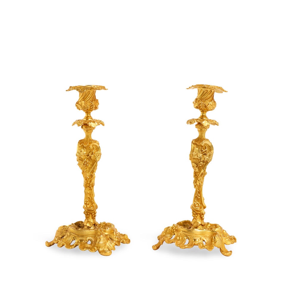 A pair of Louis XV style gilt bronze candlesticks In the Rococo style and in the manner of Juste... - 2