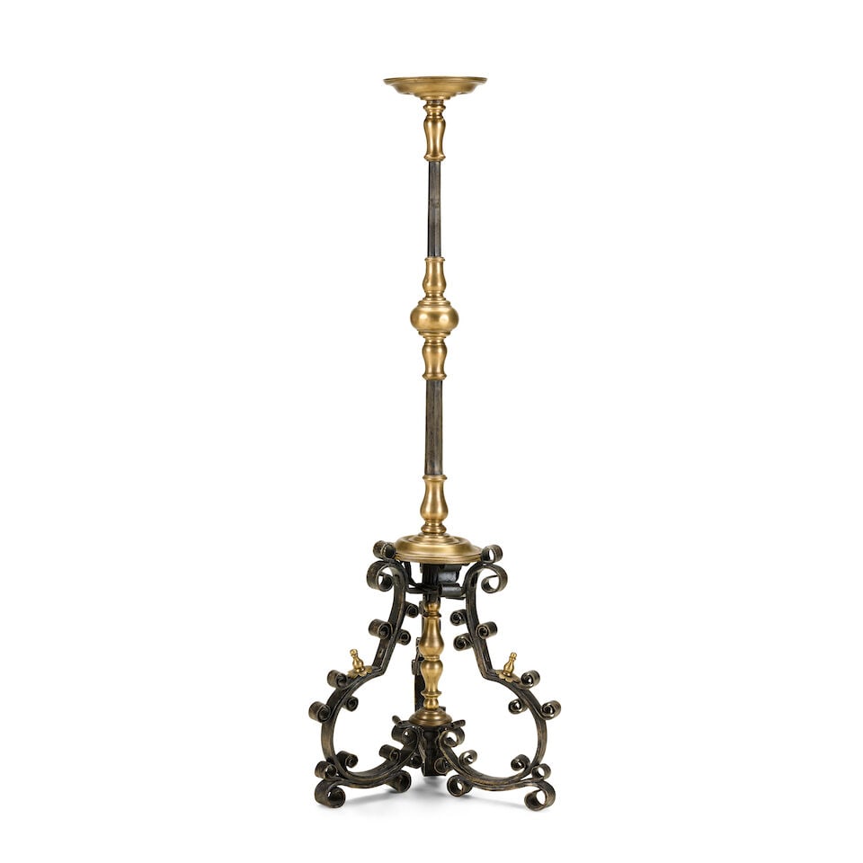 A large steel, wrought iron and brass torchèreFrench, early 20th century - 2