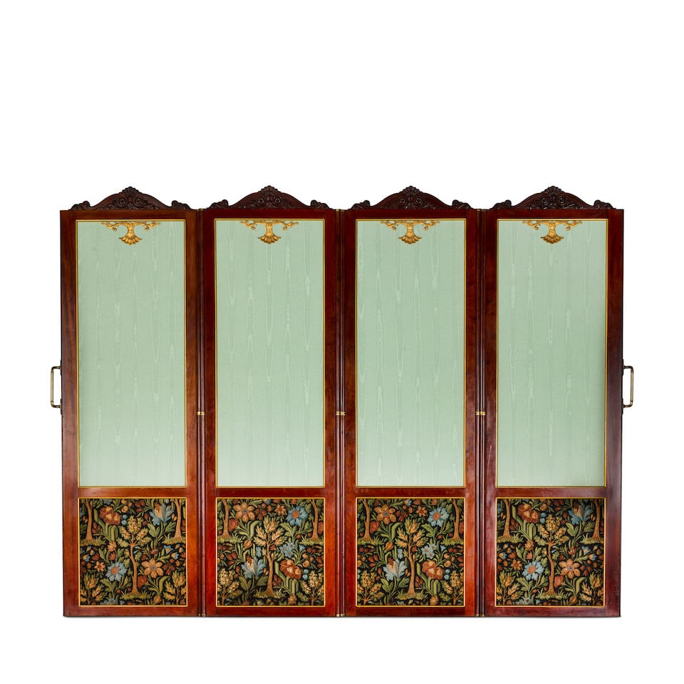 A French mahogany, brass and parcel gilt four panel screen in the Louis XVI styleLate 19th / ear... - 3