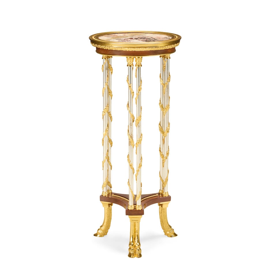 A French ormolu mounted mahogany, rosewood, marble and polished steel guéridonEarly 20th ce... (1 of 4)