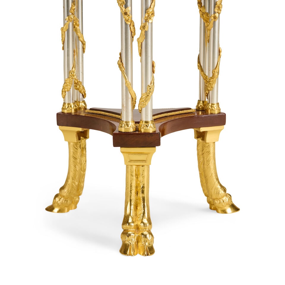 A French ormolu mounted mahogany, rosewood, marble and polished steel guéridonEarly 20th ce... - 3
