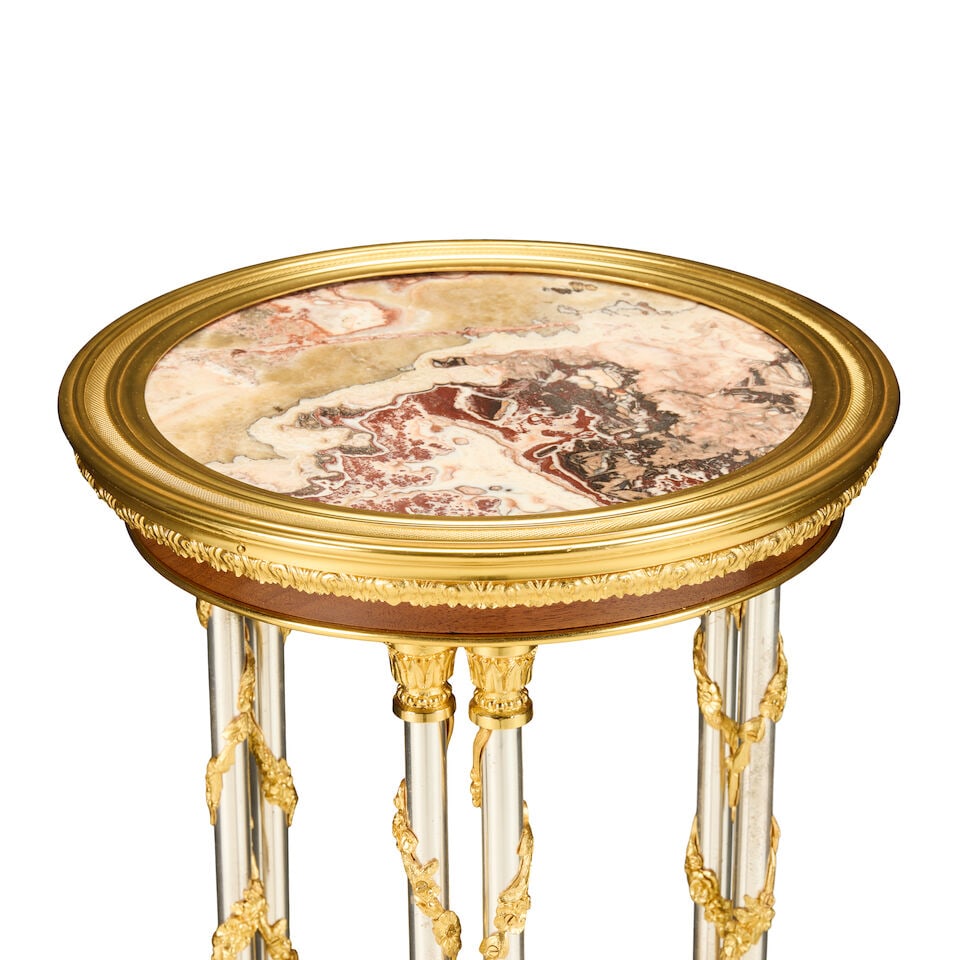 A French ormolu mounted mahogany, rosewood, marble and polished steel guéridonEarly 20th ce... - 4
