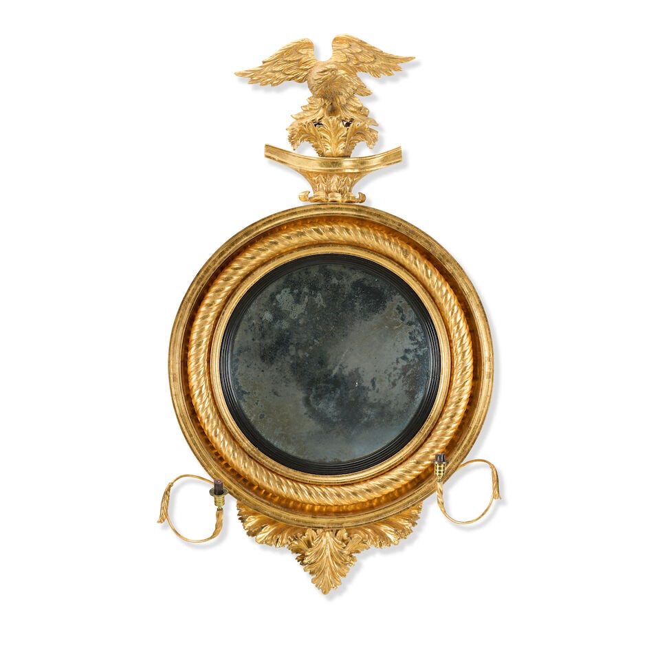 A large Regency carved giltwood convex girandoleEarly 19th century and later (1 of 2)