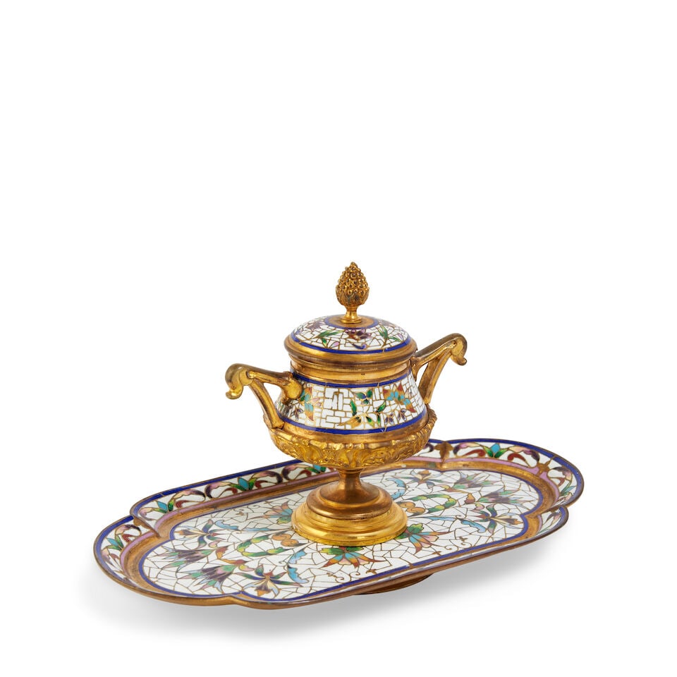 A French champlevé enamel and gilt bronze inkwell Late 19th / early 20th century - 2