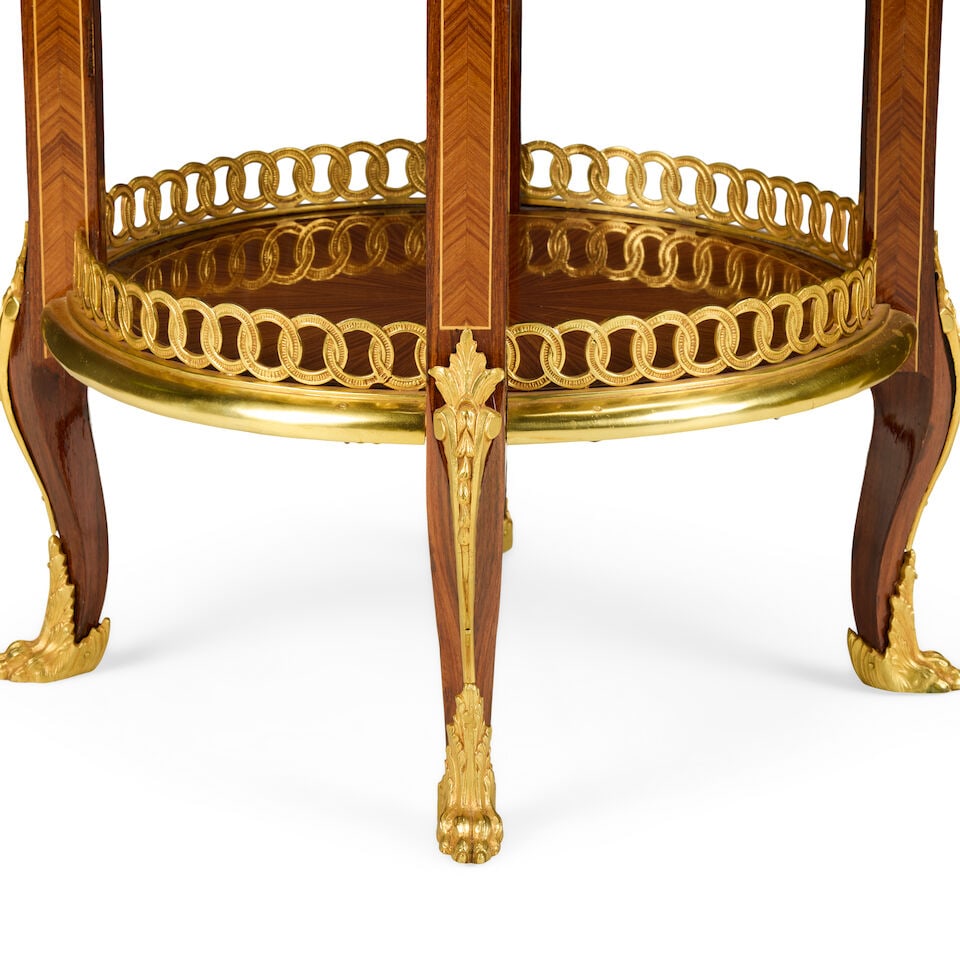 A French tulipwood, parquetry and gilt bronze mounted table en chiffonnièreLate 19th centur... - 2