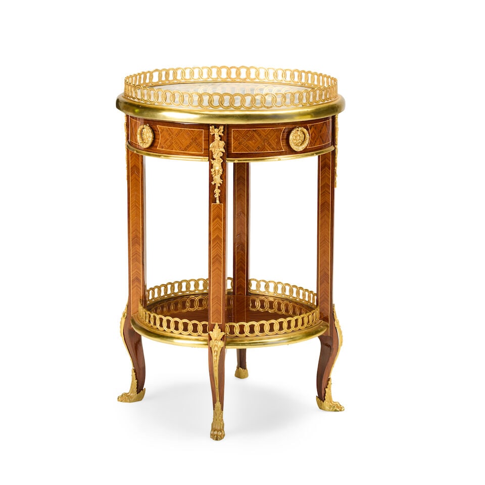 A French tulipwood, parquetry and gilt bronze mounted table en chiffonnièreLate 19th centur... - 3
