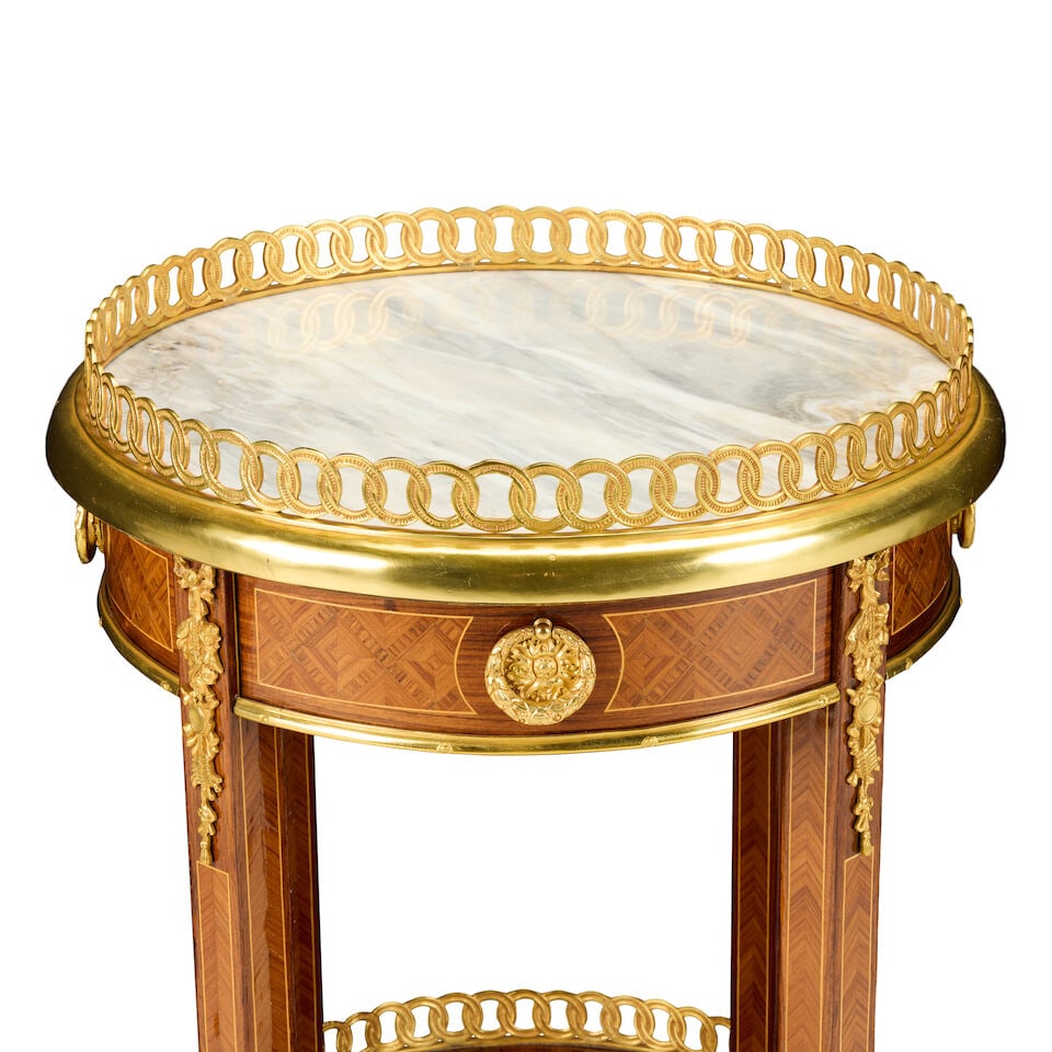 A French tulipwood, parquetry and gilt bronze mounted table en chiffonnièreLate 19th centur... - 4