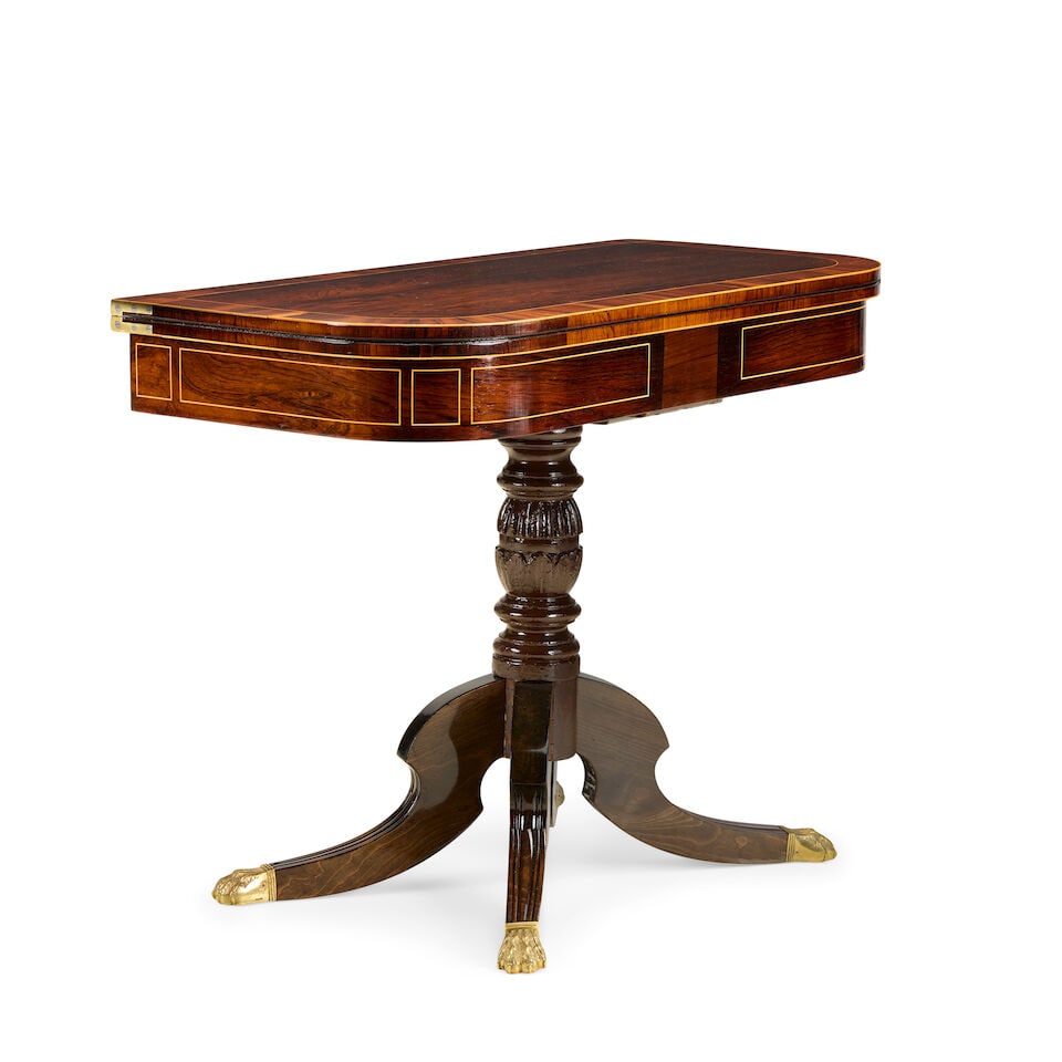 A Regency rosewood, rosewood grained and calamander banded card tableEarly 19th century and later - 3