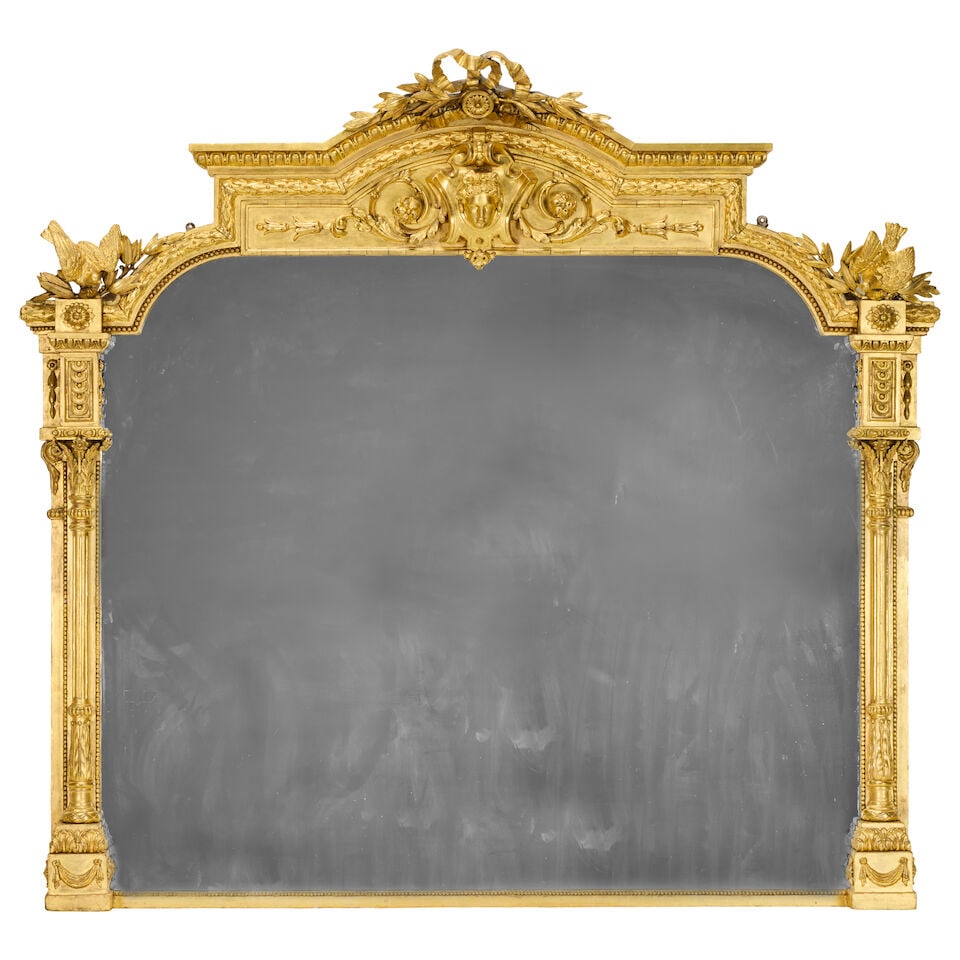 A large Victorian carved giltwood, composition and gesso overmantle mirrorLate 19th century (1 of 2)