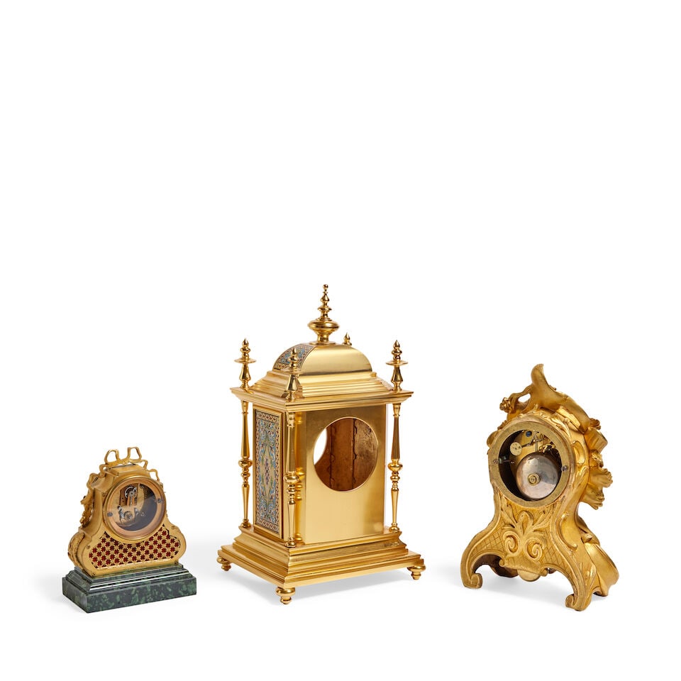 A small French gilt bronze and green marble desk clock Early 20th century, in the Louis XVI styl... - 2